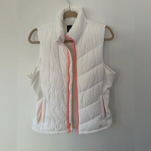 GAP White Quilted Puffer Vest with Neon Pink Trim